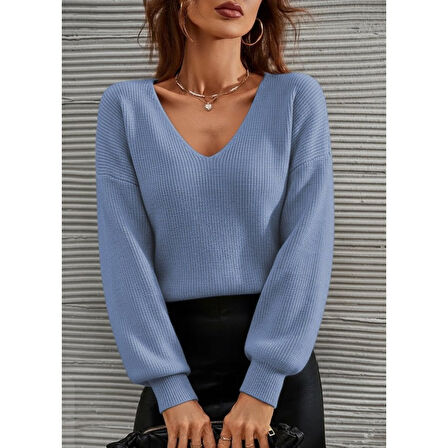 Lucky Life Kadın Uzun Kollu V Yakalı Triko Bluz