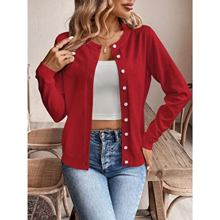 Lucky Life Kadın Uzun Kollu önden Düğmeli Triko Ceket