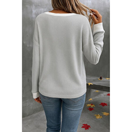 Lucky Life Kadın Uzun Kollu V Yakalı Waffle Bluz