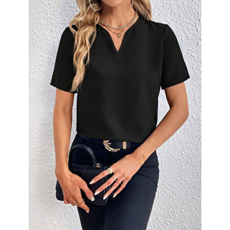 Lucky Life Kadın Kısa Kollu V Yakalı Ithal Krep Elbise