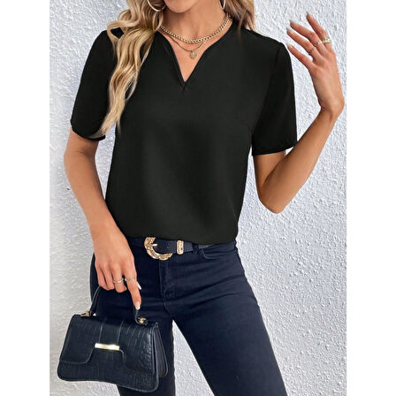 Lucky Life Kadın Kısa Kollu V Yakalı Ithal Krep Elbise