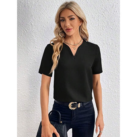 Lucky Life Kadın Kısa Kollu V Yakalı Ithal Krep Elbise