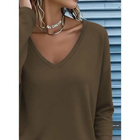 Lucky Life Lucky Life Kadın Uzun Kollu V Yakalı Viskon Iki Iplik Bluz