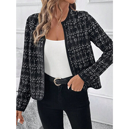 Lucky Life Kadın Uzun Kollu önü Açık şanel Kısa Ceket