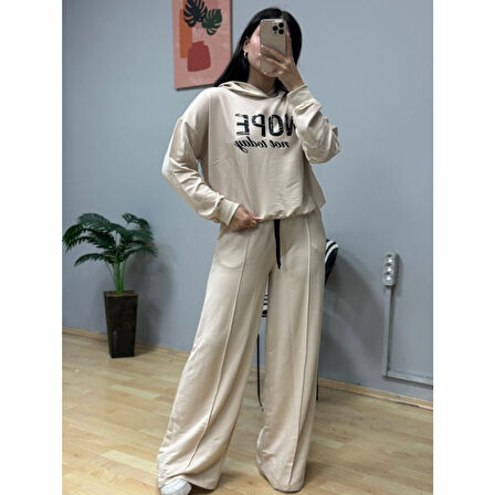 Lucky Life Kadın Uzun Kollu Nope Baskılı Beli Ribanalı Ikili Takım