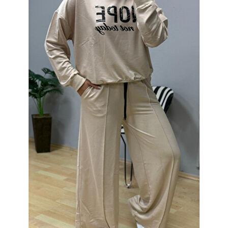 Lucky Life Kadın Uzun Kollu Nope Baskılı Beli Ribanalı Ikili Takım