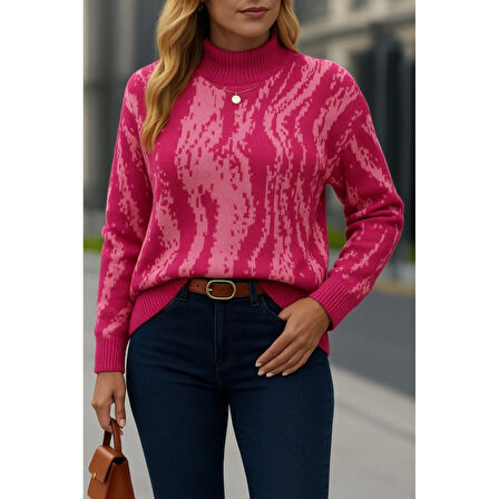 Lucky Life Kadın Uzun Kollu Balıkçı Yaka çok Renkli Triko Bluz