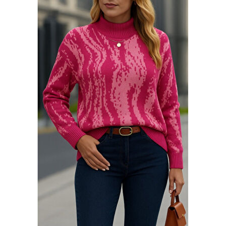 Lucky Life Kadın Uzun Kollu Balıkçı Yaka çok Renkli Triko Bluz