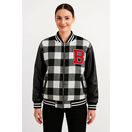 Lucky Life Kolları Suni Deri Içi Astarlı Oduncu Kolej Içi Ceket - Gri