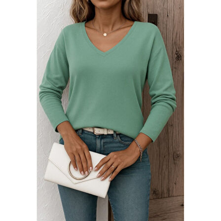 Lucky Life Kadın Uzun Kollu V Yaka Triko Bluz