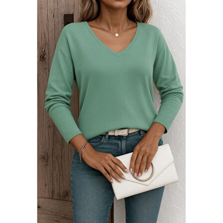 Lucky Life Kadın Uzun Kollu V Yaka Triko Bluz