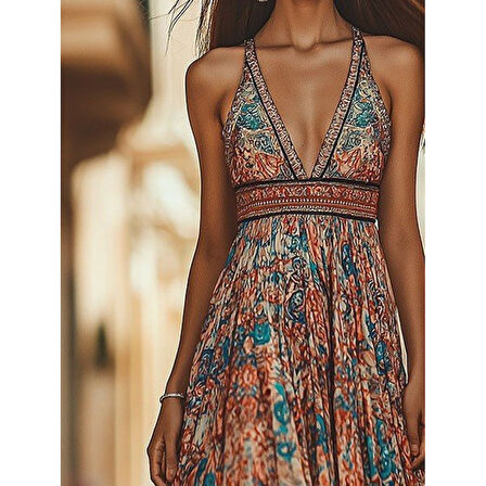 Lucky Life Kadın Askılı Derin Göğüs Detaylı Asimetrik Detaylı Süprem Elbise