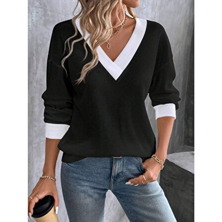 Lucky Life Kadın Uzun Kollu V Yakalı Waffle Bluz