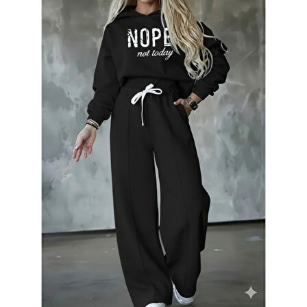 Lucky Life Kadın Uzun Kollu Nope Baskılı Beli Ribanalı Ikili Takım