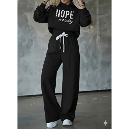 Lucky Life Kadın Uzun Kollu Nope Baskılı Beli Ribanalı Ikili Takım