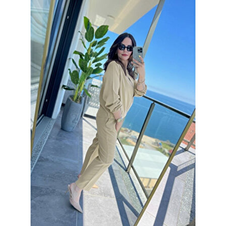 Lucky Life Kadın Uzun Kollu önden Fermuarlı Modal Ceket Ve Pantolon Ikili Takım