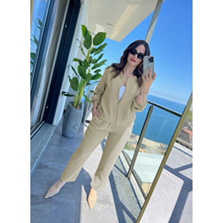 Lucky Life Kadın Uzun Kollu önden Fermuarlı Modal Ceket Ve Pantolon Ikili Takım