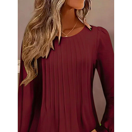 Lucky Life Kadın Uzun Kollu Yuvarlak Yaka Nervürlü Bluz