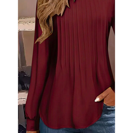 Lucky Life Kadın Uzun Kollu Yuvarlak Yaka Nervürlü Bluz