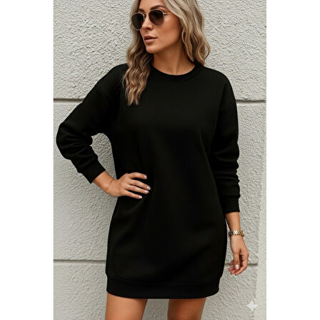 Lucky Life Kadın Uzun Kollu Bisiklet Yaka Iki Iplik Elbise