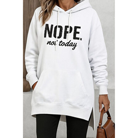 Lucky Life Kadın Uzun Kollu Kapşonlu Bağcıklı Viskon Iki Iplik Sweat