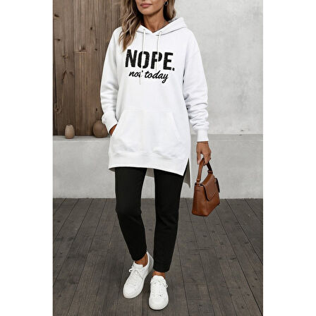 Lucky Life Kadın Uzun Kollu Kapşonlu Bağcıklı Viskon Iki Iplik Sweat