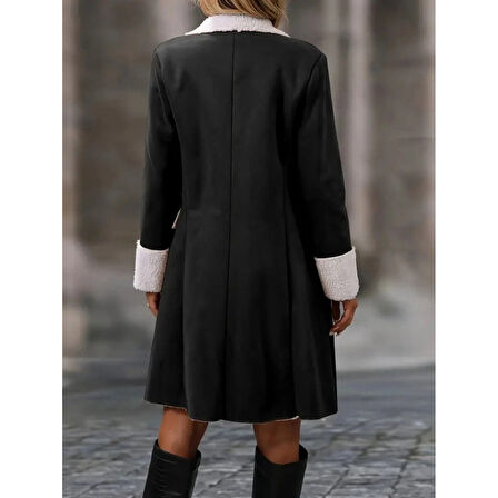 Lucky Life Kadın Uzun Kollu Yakalı Düğmeli Süet Mini Manto