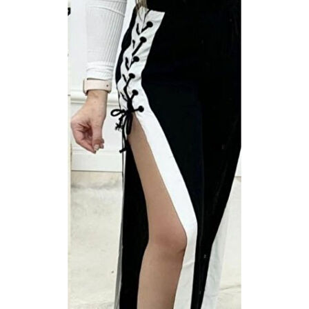 Lucky Life Lucky Life Kadın Yüksek Bel Yandan çapraz Bağcıklı Yırtmaçlı Viskon Iki Iplik Pantolon