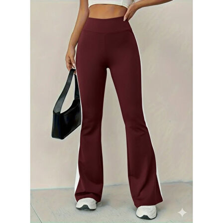 Lucky Life Kadın Yüksek Bel İspanyol Paçalı Yanlardan şerit Detaylı Dalgıç Tayt Pantolon