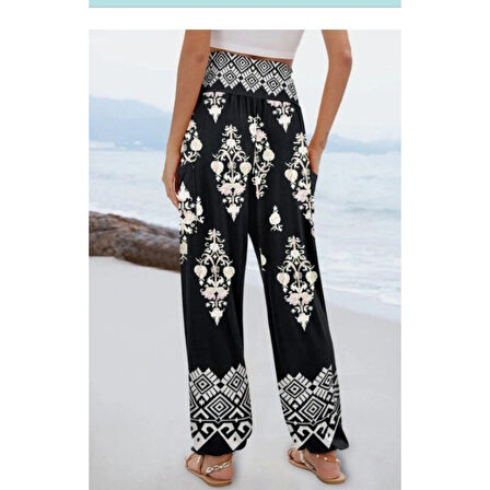 Lucky Life Kadın Yüksek Bel Desenli Lastikli Süprem Pantolon