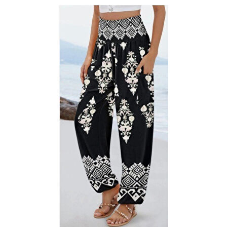 Lucky Life Kadın Yüksek Bel Desenli Lastikli Süprem Pantolon