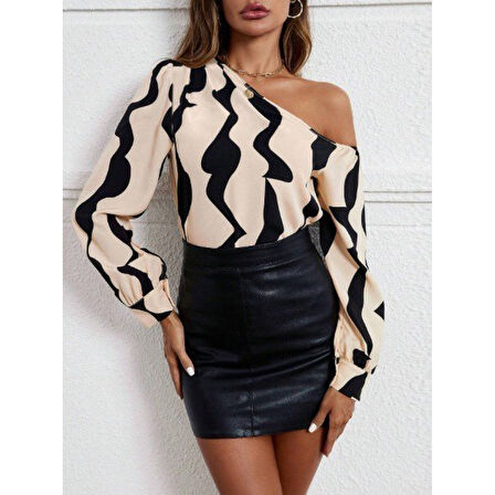 Lucky Life Kadın Tek Omuzdan Açık Uzun Kollu Modal Bluz