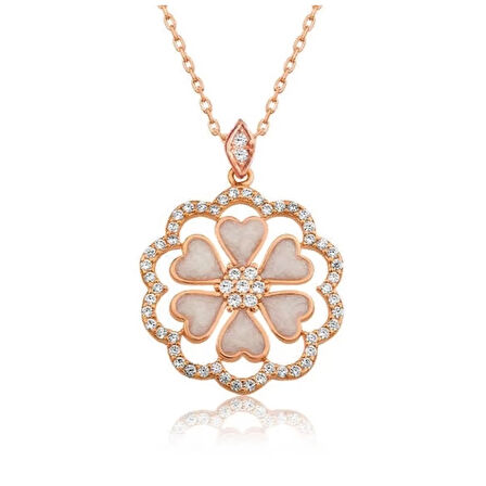 Gümüş Rose Kalp Çiçek Kadın Kolye