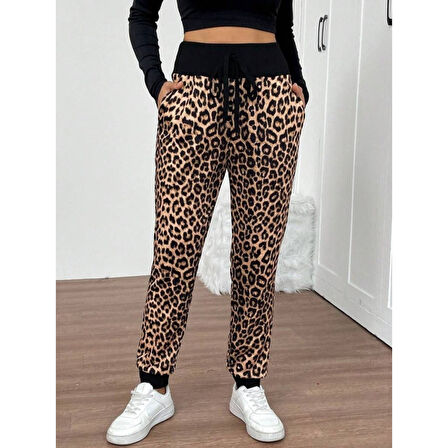 Lucky Life Kadın Yüksek Bel Bağcıklı Desenli Iki Iplik Pantolon