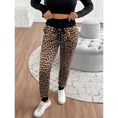 Lucky Life Kadın Yüksek Bel Bağcıklı Desenli Iki Iplik Pantolon