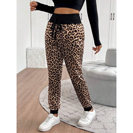 Lucky Life Kadın Yüksek Bel Bağcıklı Desenli Iki Iplik Pantolon