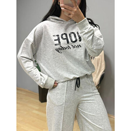 Lucky Life Kadın Uzun Kollu Nope Baskılı Beli Ribanalı Ikili Takım