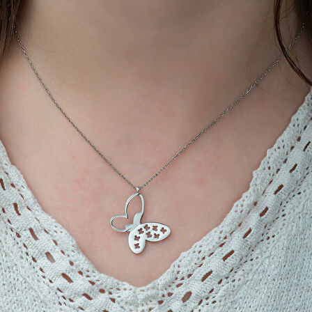 Gümüş Kelebek Kadın Kolye