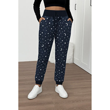 Lucky Life Kadın Yüksek Bel Bağcıklı Desenli Iki Iplik Pantolon