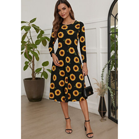 Lucky Life Kadın Fakir Kol Bisiklet Yaka Midi Mikro Elbise