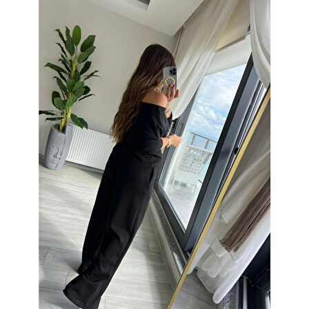 Lucky Life Kadın Uzun Kollu Tek Omuzdan Açık Modal Bluz Ve Pantolon Ikili Takım