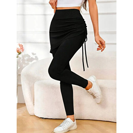 Lucky Life Kadın Yüksek Bel Yandan Büzgülü Alttan Uzun Kaşkorse Tayt Etek