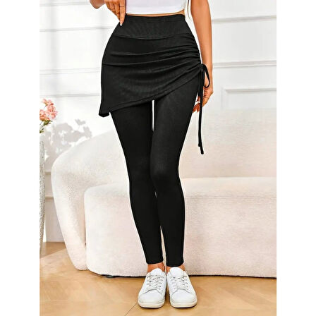 Lucky Life Kadın Yüksek Bel Yandan Büzgülü Alttan Uzun Kaşkorse Tayt Etek