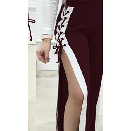 Lucky Life Lucky Life Kadın Yüksek Bel Yandan çapraz Bağcıklı Yırtmaçlı Viskon Iki Iplik Pantolon