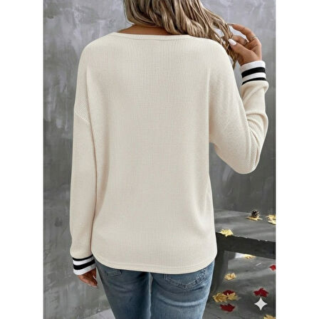 Lucky Life Kadın Uzun Kollu V Yakalı Waffle Bluz