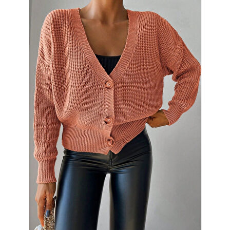 Lucky Life Kadın Uzun Kollu Düğme Detay Triko Bluz