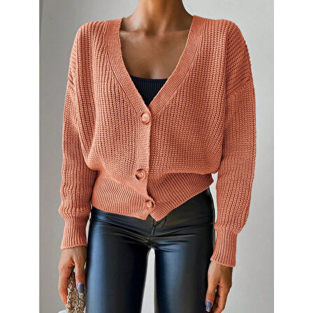 Lucky Life Kadın Uzun Kollu Düğme Detay Triko Bluz