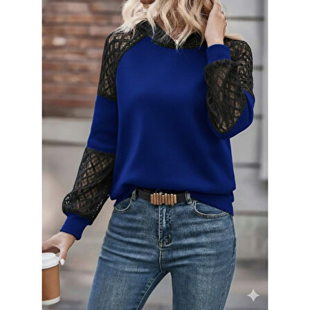 Lucky Life Kadın Uzun Kollu Dantelli Kapşonlu Viskon Iki Iplik Bluz