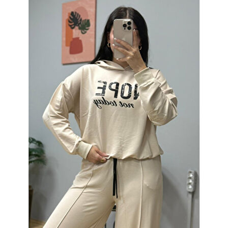 Lucky Life Kadın Uzun Kollu Nope Baskılı Beli Ribanalı Ikili Takım