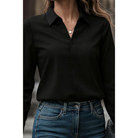 Lucky Life Kadın Uzun Kollu Yakalı Trikoton Gömlek